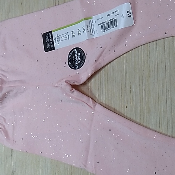 Okie Dokie Girl 3 Month Pink w Chunky Silver Glitter pants 95% Cotton 5% Spandex - Picture 4 of 7